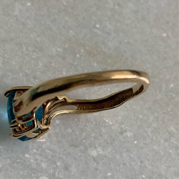 2.25 ct oval 💎 blue topaz w diamonds gold ring - Picture 14 of 15